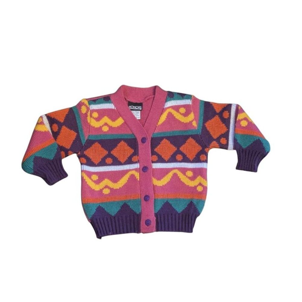 Honors 90s Geometric Colorblock Button-Front Knit Cardigan VTG, Toddler 18M